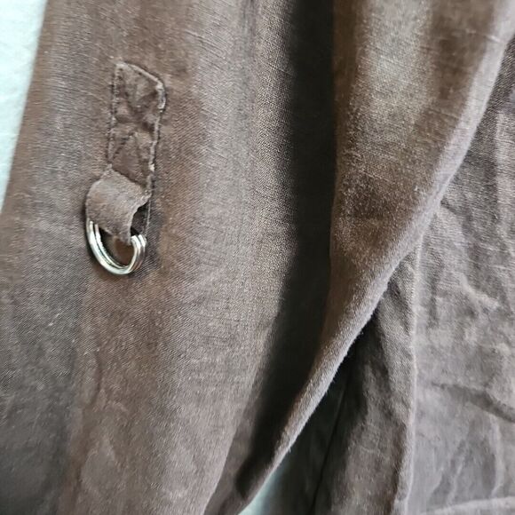 Chico's Sz O Small Linen Blouse tunic brown roll tab sleeve - Picture 4 of 11